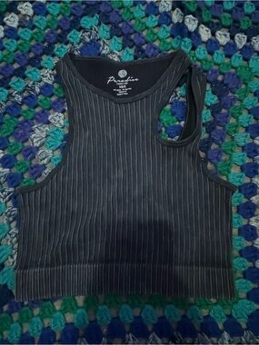 Paradise Black Ribbed Crop Tank Top